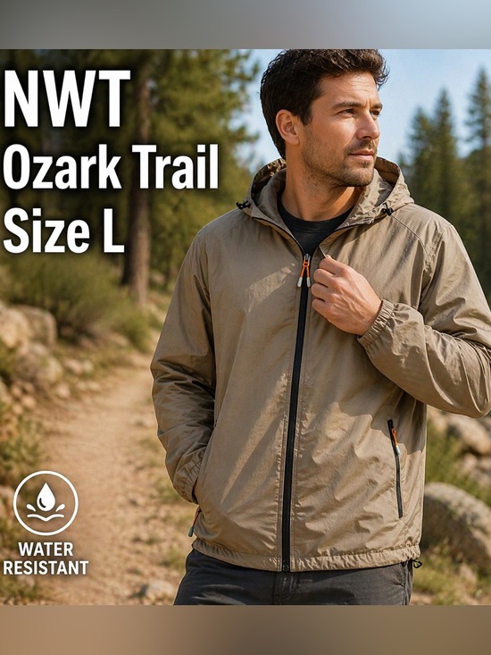 Ozark Trail Other - NWT Ozark Trail Windbreaker Jacket L Taupe Hooded Lightweight
